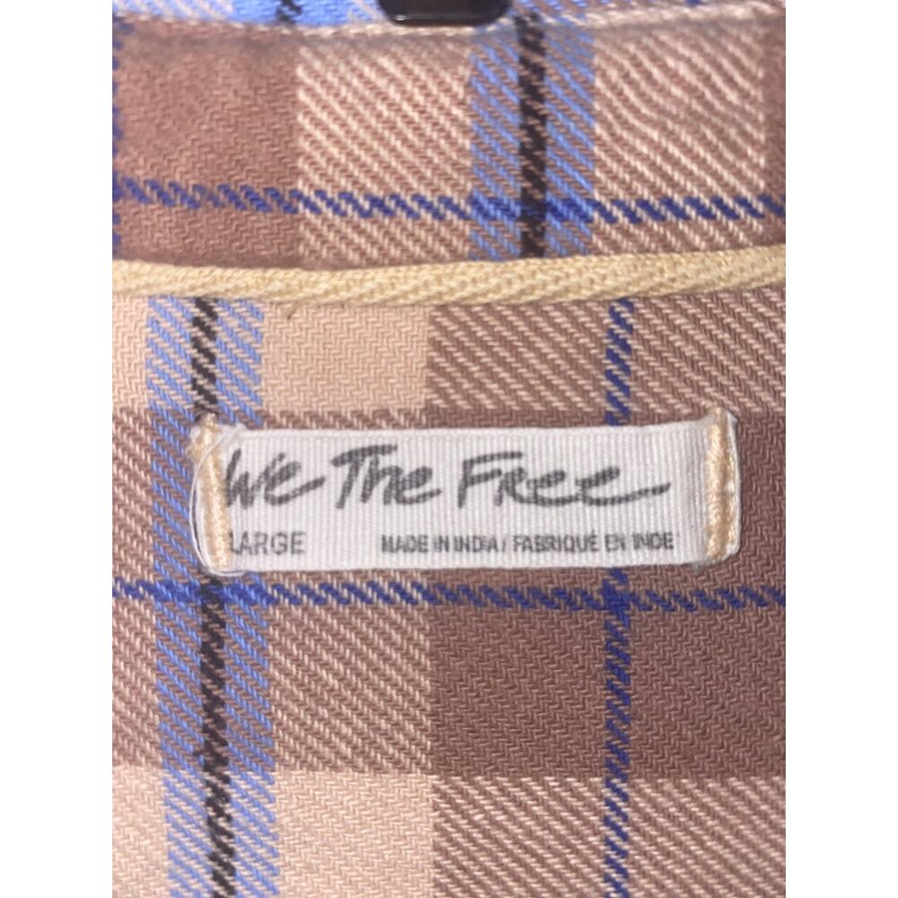 We The Free Shirt Womens Large Brown Plaid Frayed Hem Button Up Flannel Top - Picture 3 of 6